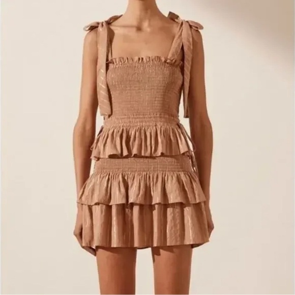 House of harlow 1960 - MD black and gold ruffle mini dress w/tie straps-holiday - Picture 14 of 15